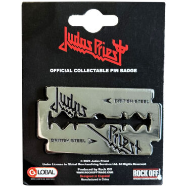 Judas Priest Pin Badge: British Steel Razor Blade