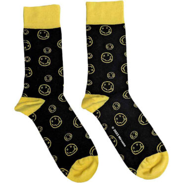 Nirvana Ankle Socks: Outline Happy Faces (Black) (UK Size 4 - 7)